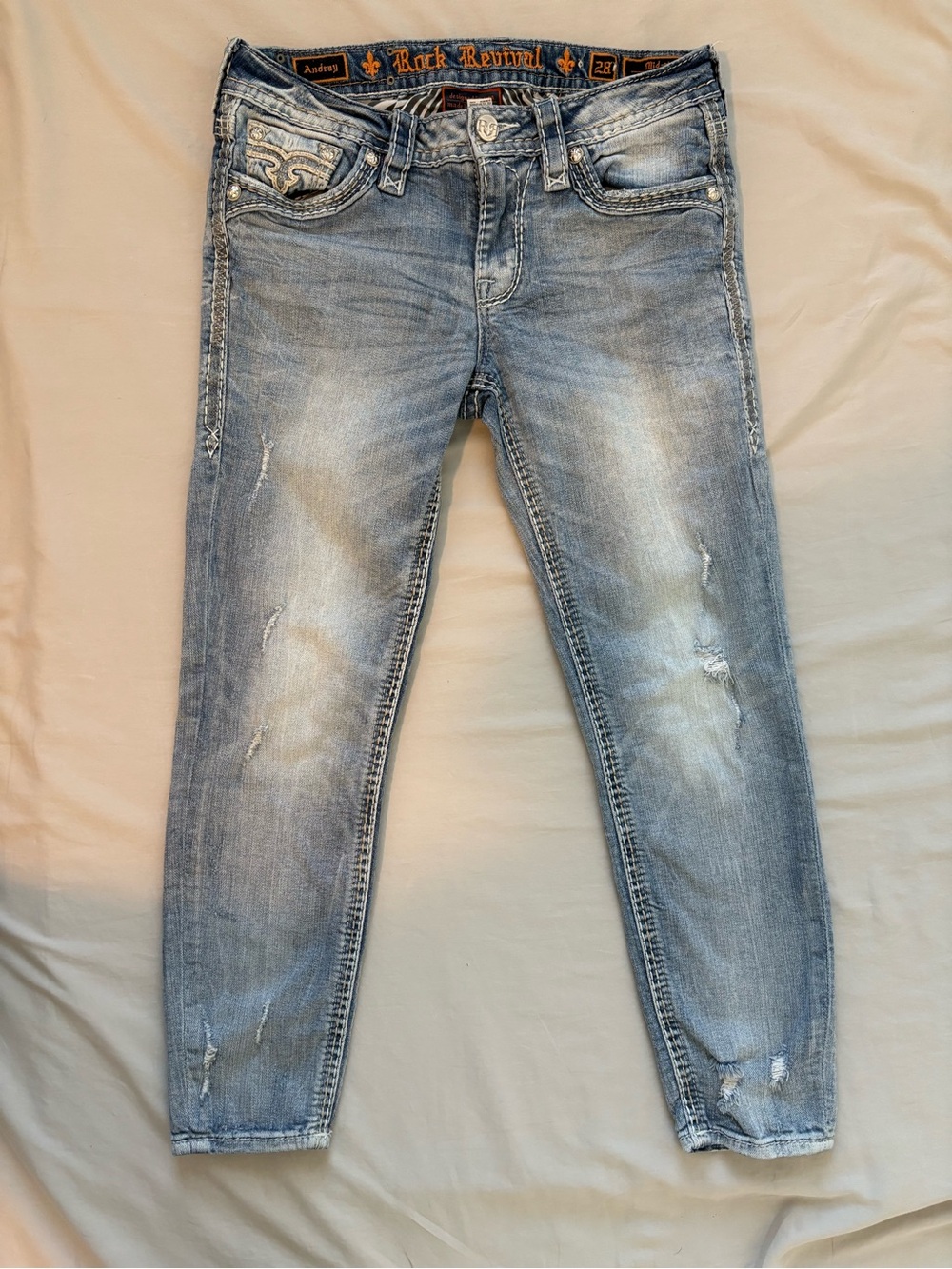 Rock Revival Audrey Jeans Women’s 28 Distressed Embellished Straight Leg